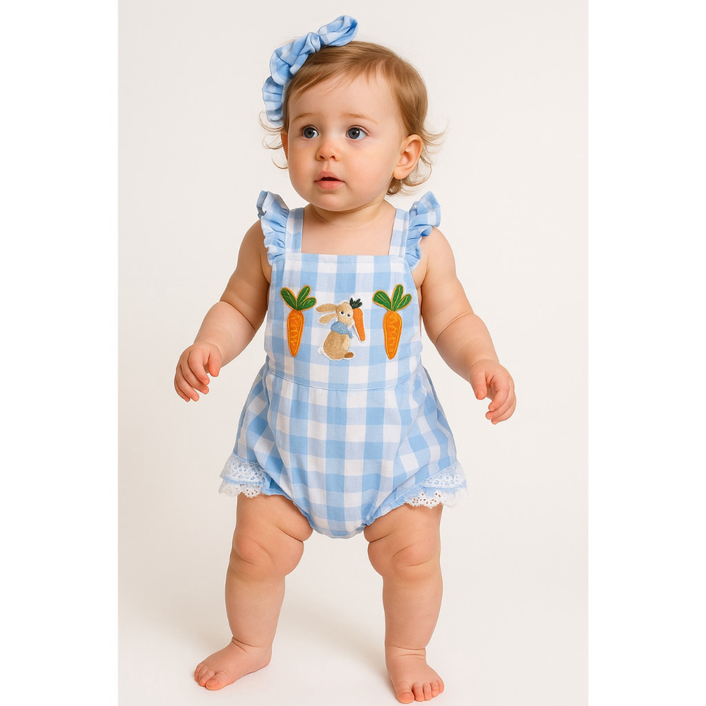 Baby Girl’s Ibtom Castle Blue Checked One-Piece Outfit – Size 6–12 Months – NWT